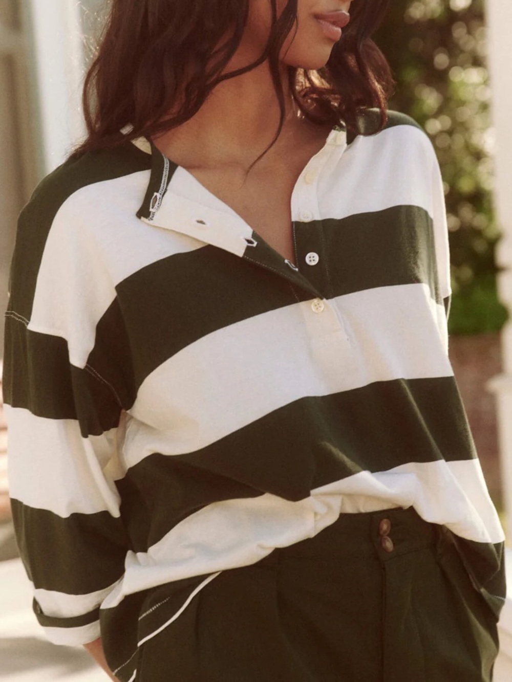 THE GREAT. The Shrunken Henley. -- Dark Cypress Stripe - Size 1/S - Picture 4 of 10